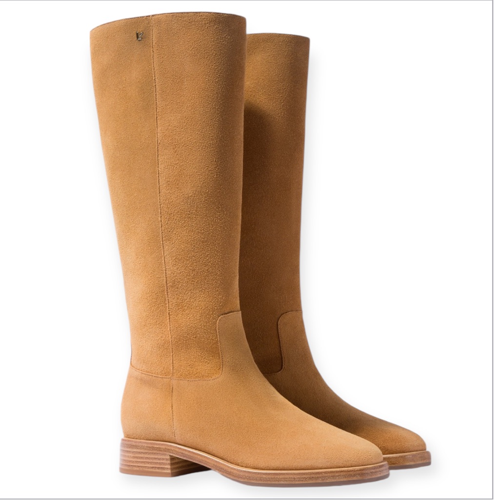 Larroude Anne Equestrian Suede Boots In Peanut Size 9
